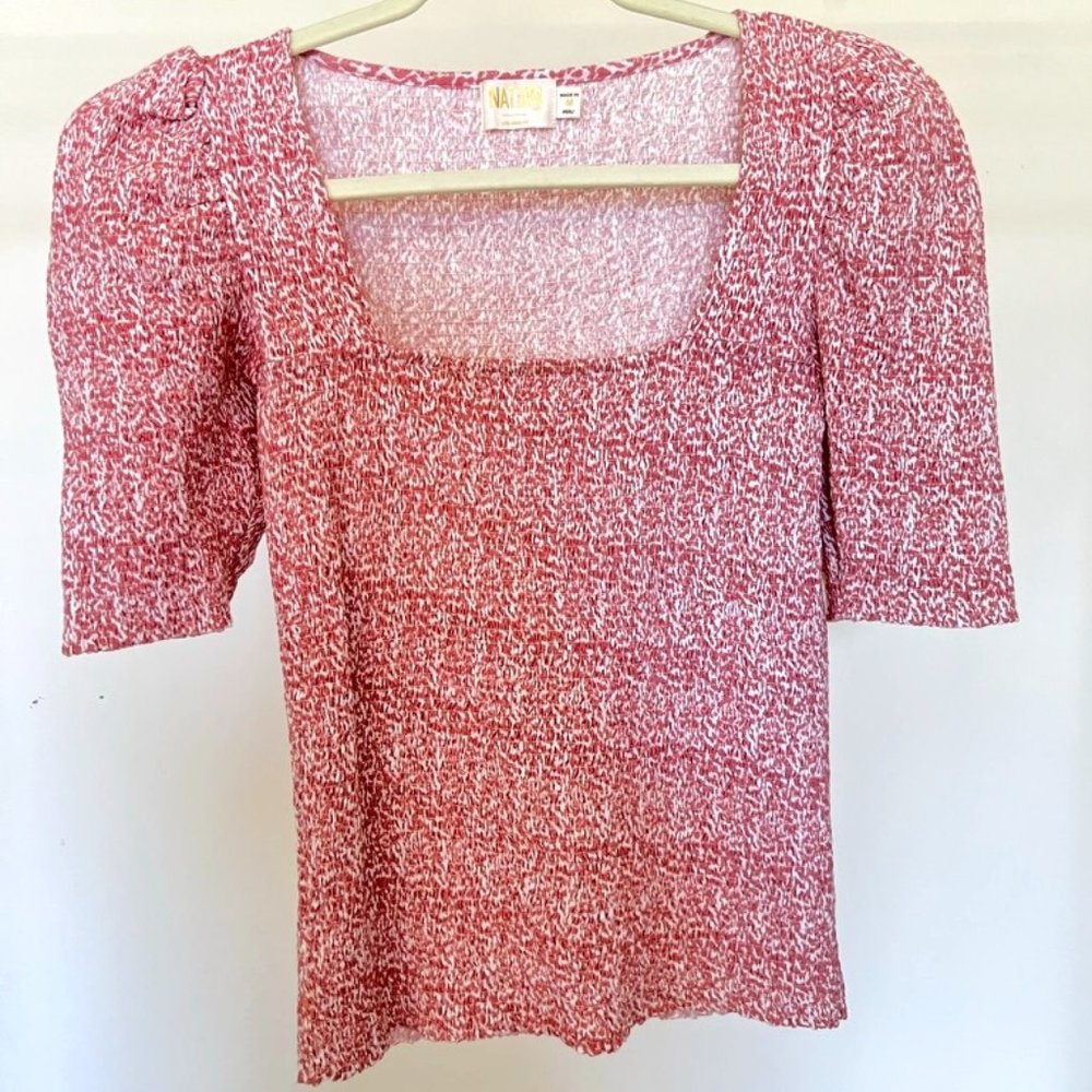 RED & WHITE ,SQUARE NECKLINE ,SHORT SLEEVE TOP (MEDIUM)